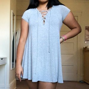 cute criss-cross detailed gray shift dress!!